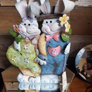 Home Interiors Bunny Couple Tin Lantern-Easter-FarmerBunny-Spring Bunny
